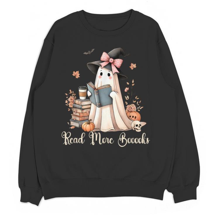 Ghost Reading Book Coquette Bow Halloween Girl Kid Teacher Unisex Sweatshirt