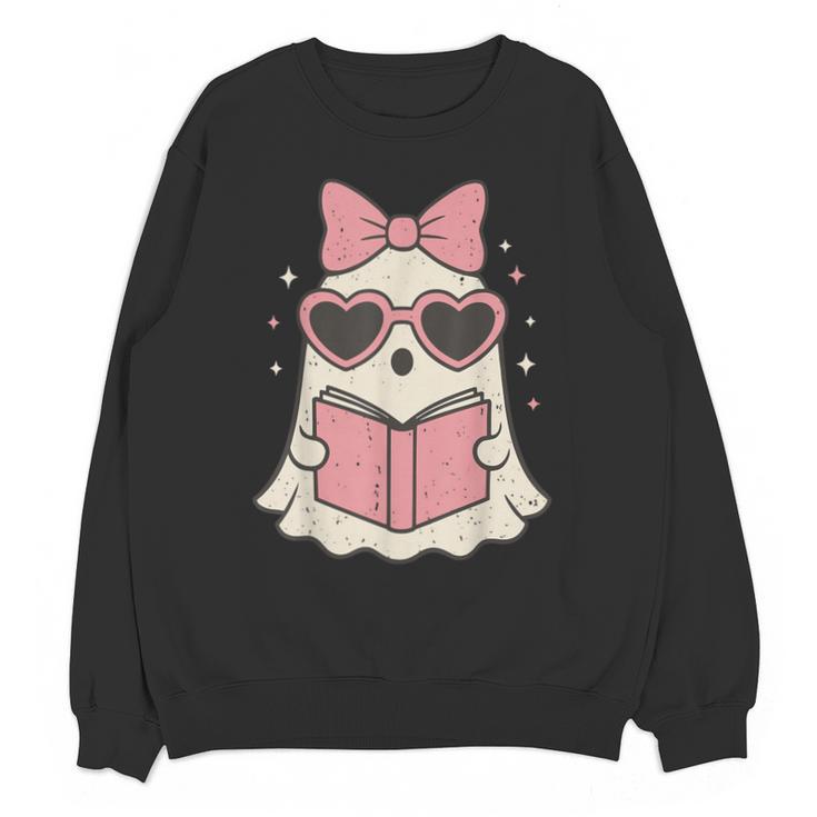 Ghost Reading Book Halloween Cat Lover Unisex Sweatshirt