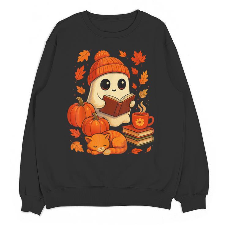 Ghost Reading Book Lovers Autumn Fall Halloween Unisex Sweatshirt