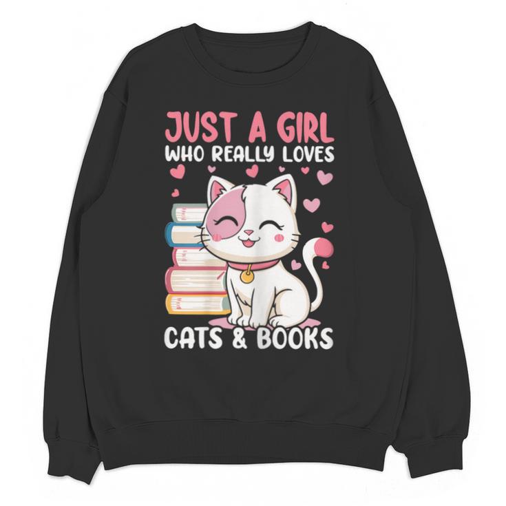 Girl Who Loves Cats And Books Cute Unisex Sweatshirt