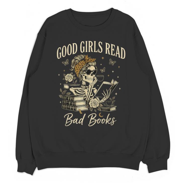 Good Girls Read Bad Books Vintage Skeleton Reader Unisex Sweatshirt