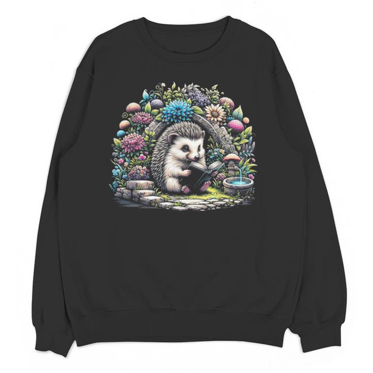Hedgehog Reading Book Lake Scenery Reading Unisex Sweatshirt