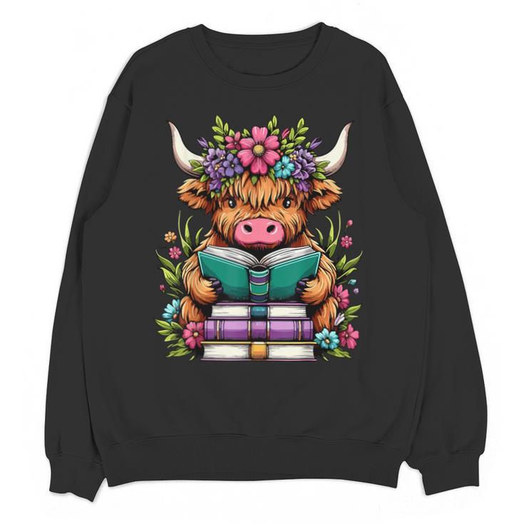 Highland Cow Book Floral Bookworm Unisex Sweatshirt