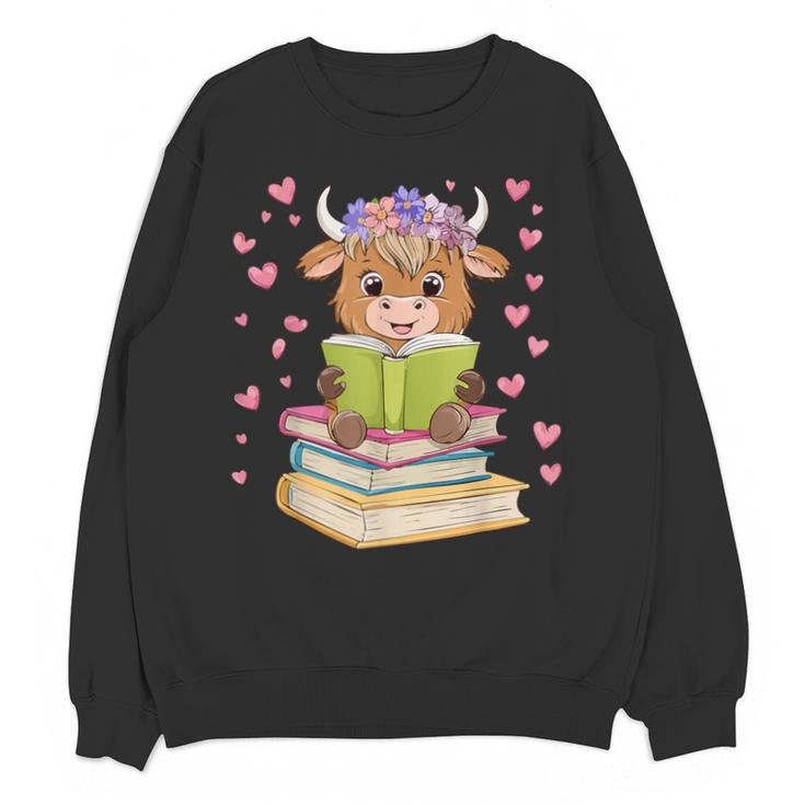 Highland Cow Reading Book Floral Bookworm Unisex Sweatshirt