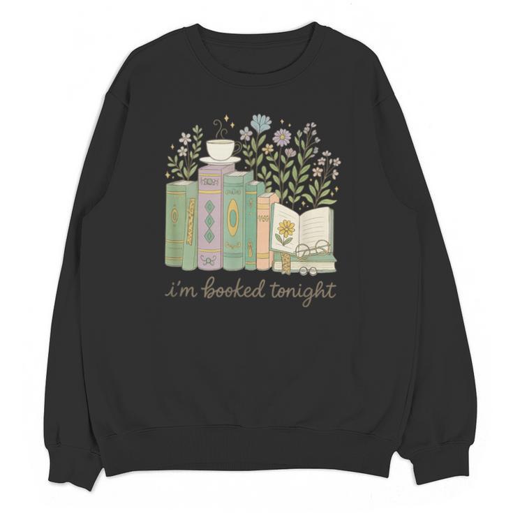 I'm Booked Tonight Cozy Floral Book Lover Graphic Unisex Sweatshirt