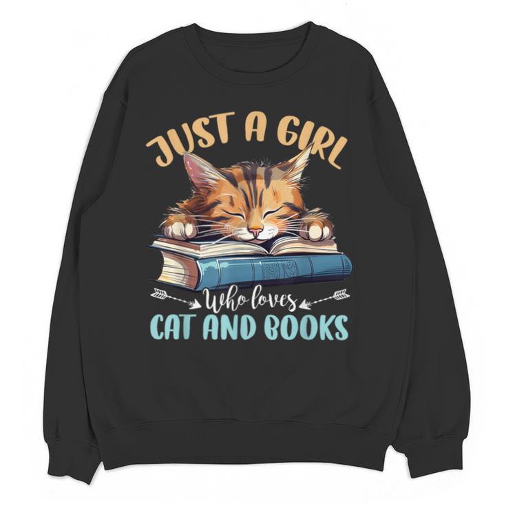 Just a Girl Who Loves Cats And Books Kitties Pet Art Lover Unisex Sweatshirt