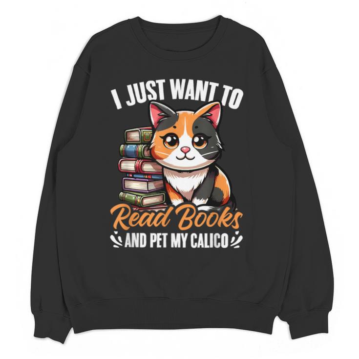 Kawaii Feline Book Reading Read Books Pet My Calico Cat Men Women Unisex Sweatshirt