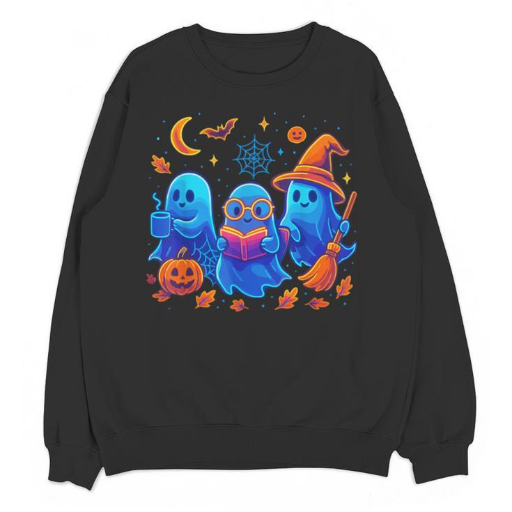 Little Ghost Coffee Tee Spooky Season Ghost Reading Book Unisex Sweatshirt