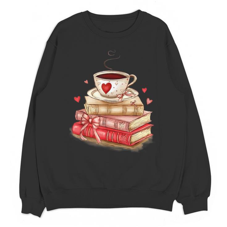 Love Book Coffee Heart Coquette Bow Valentines Day Unisex Sweatshirt