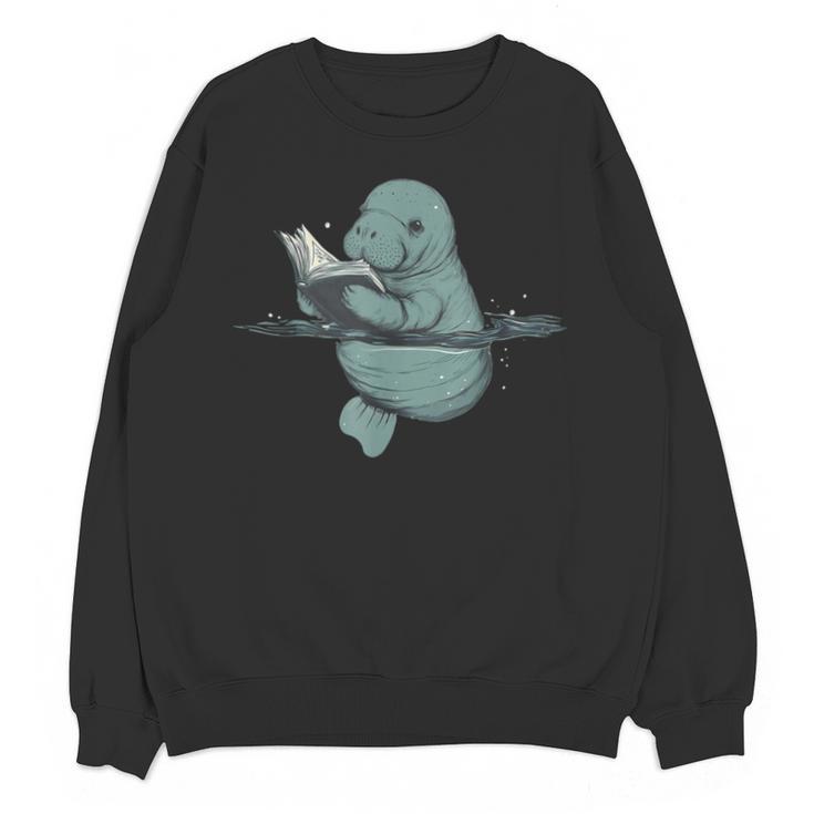 Manatee Reading Book Bookworm Manatees Ocean Animal Lover Unisex Sweatshirt