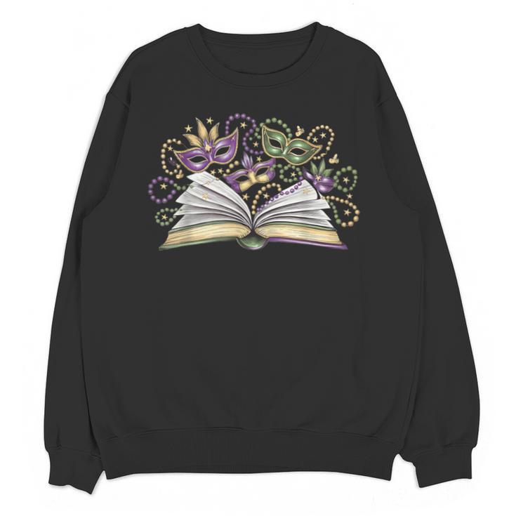 Mardi Gras Book Librarian Author Purple Beads Unisex Sweatshirt