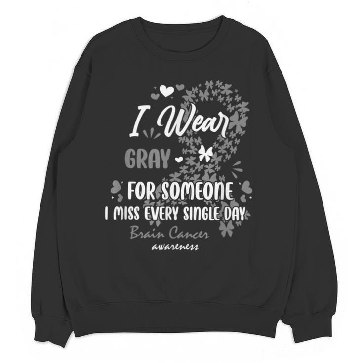 In Memory Brain Cancer Angel Family Support I Wear Grey Unisex Sweatshirt