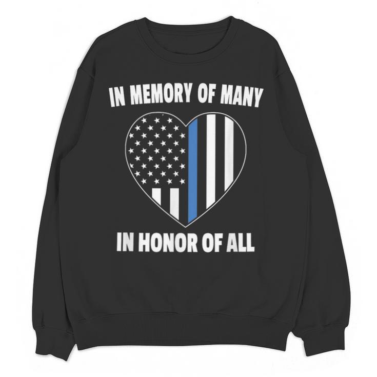 In Memory Of Many Honor Of All Blue Line American Flag Hear Unisex Sweatshirt