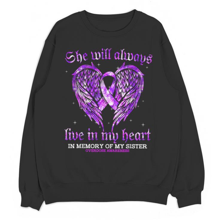 In Memory Of My Sister Overdose Awareness Angel Wing Unisex Sweatshirt