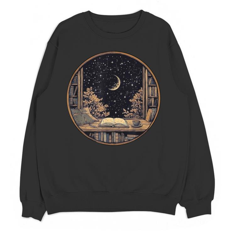 Moon Book Bookshelf Library Coffee Cup Star Stars Pattern Unisex Sweatshirt