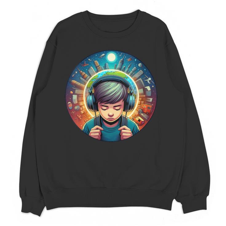 Music Enthusiast Under Starry Skies World Introvert Boy Unisex Sweatshirt
