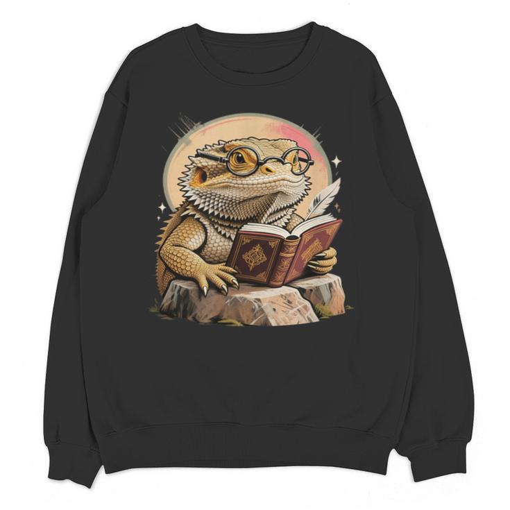 Nerdy Bearded Dragon Glasses Book Reading Unisex Sweatshirt