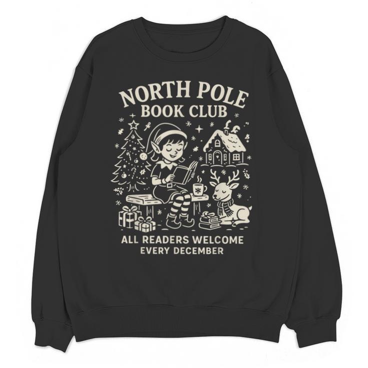 North Pole Book Club Christmas Elf Bookish Retro Graphic Unisex Sweatshirt