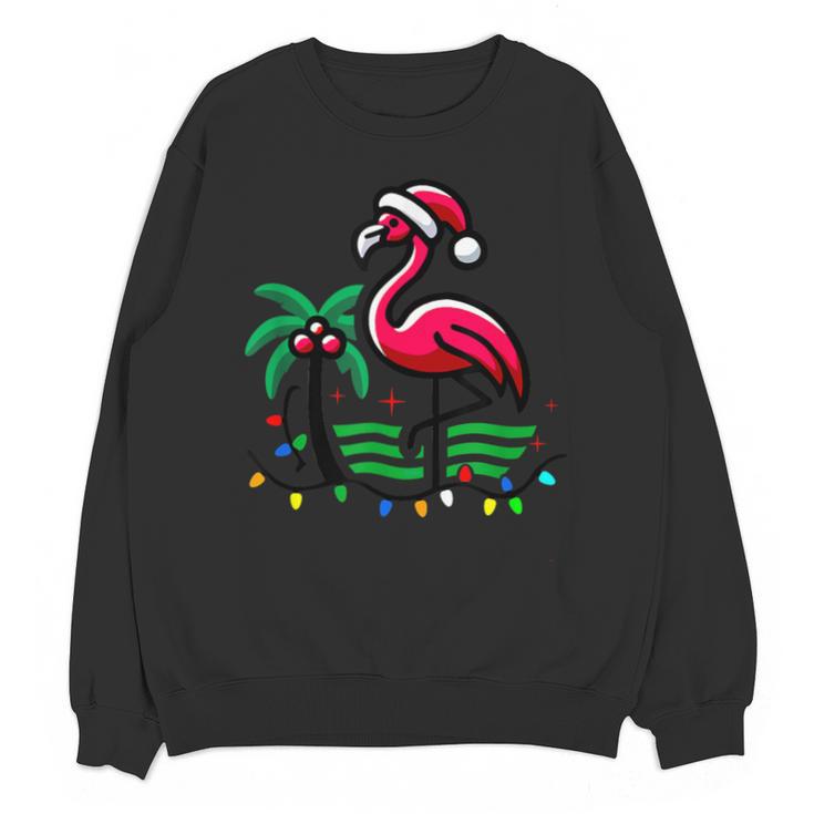 Nostalgia Holiday Tees -Adult Christmas Flamingo Small Short Sleeve Crew Neck Cotton Polyester Lightweight Ribbed Cuff Winter Unisex Sweatshirt