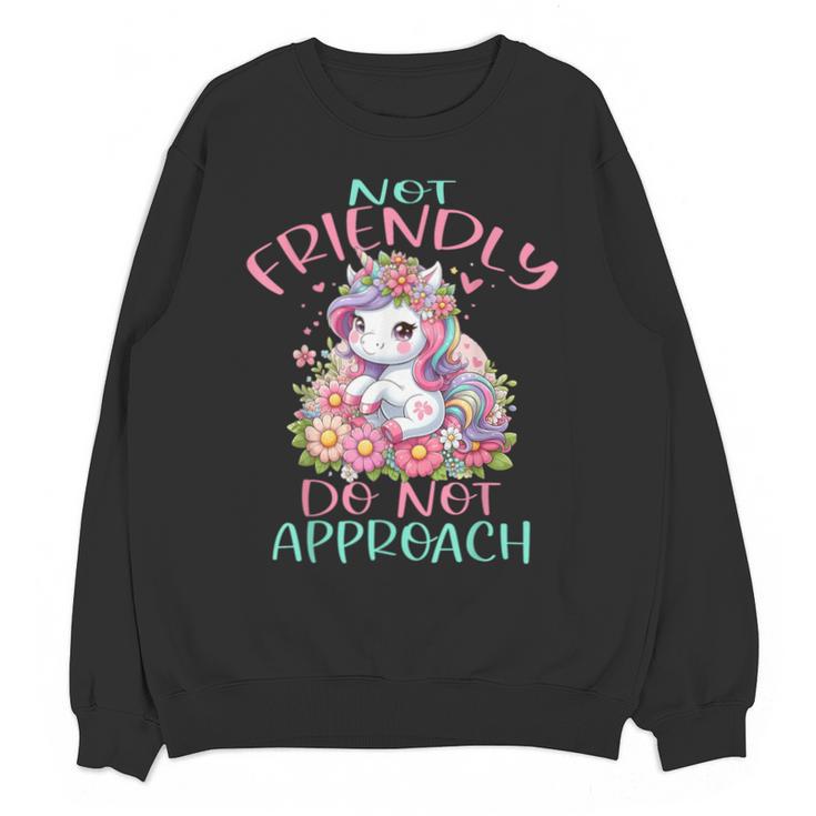 Not Friendly Do Not Approach Women & Girls Unicorn Cute Introvert & Humor Lovers For Women V-Neck Classic Fit Modern Short Sleeve Unisex Sweatshirt