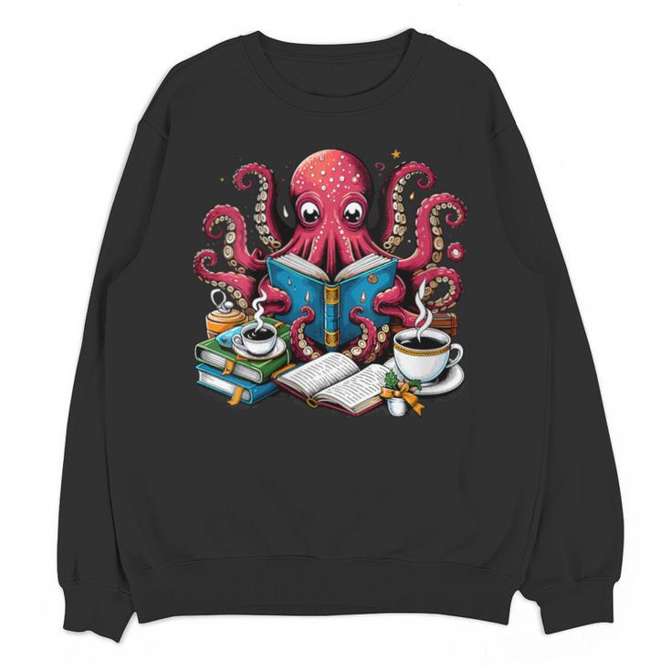 Octopus Reading Book Coffee Lover Bookaholic Bookworm Reader Unisex Sweatshirt