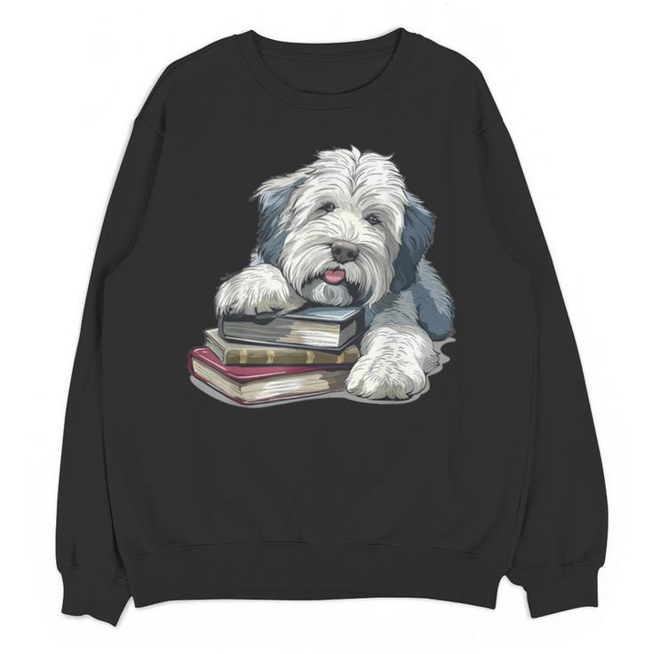 Old English Sheepdog Books Reading Dog Breed Graphic Unisex Sweatshirt