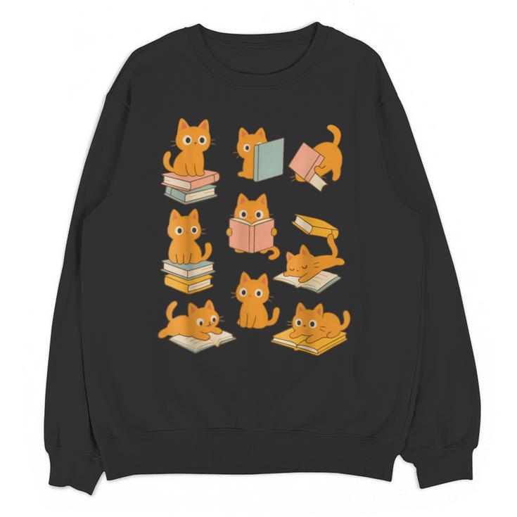 Orange Cats Reading Books Cat Lover Unisex Sweatshirt