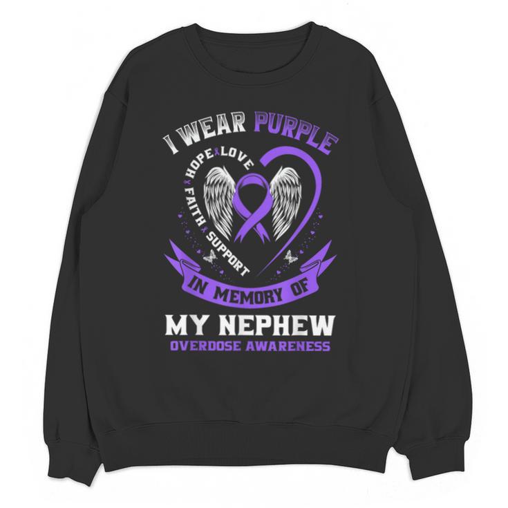 Overdose Awareness Shirt In Memory Of Nephew Purple Ribbon Unisex Sweatshirt