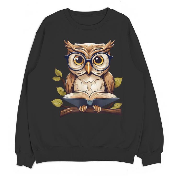 Owl Reading A Book Perched On A Branch Bookworm Unisex Sweatshirt