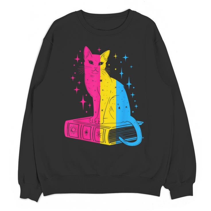 Pansexual Pride Celestial Cat Sitting Book LGBTQ Pan Colors Men Women Unisex Sweatshirt