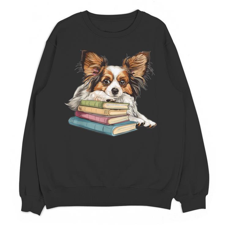 Papillon Books Reading Dog Breed Graphic For Men Women Kids Unisex Sweatshirt