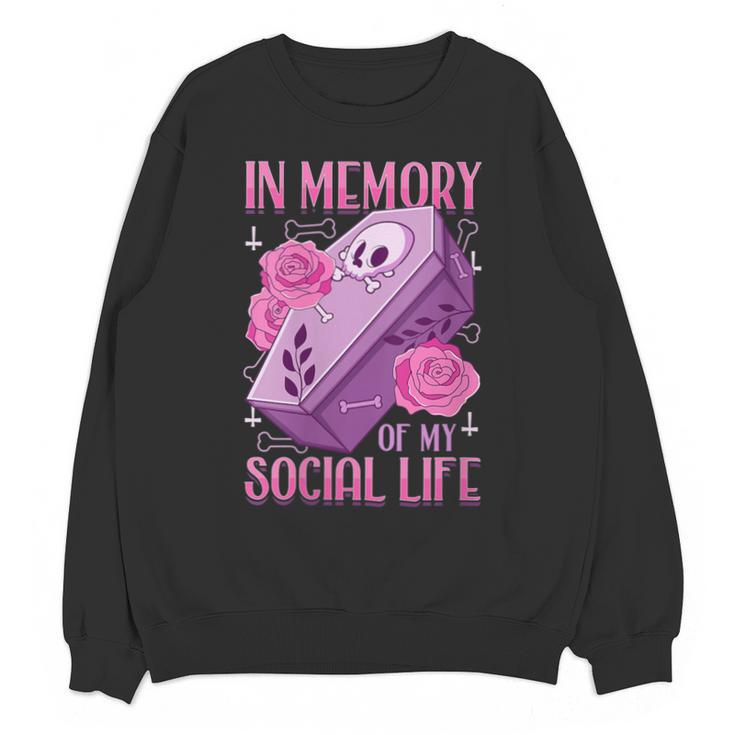 Pastel Goth In Memory Of My Social Life Coffin & Pink Roses Unisex Sweatshirt Pastel Goth In Memory Of My Social Life Coffin & Pink Roses Unisex Sweatshirt