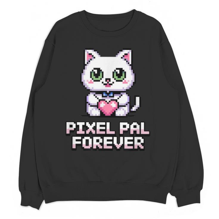 Pixel Art Pet Cat Y2K Retro Vintage Digital Nostalgia Tech Unisex Sweatshirt