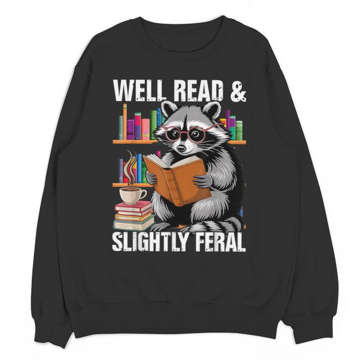 Well Read & Slightly Feral Raccoon Book Lover Graphic Unisex Sweatshirt