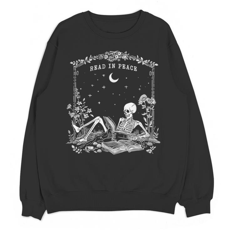 Read In Peace Skeleton Reading Book Halloween Bookish Unisex Sweatshirt