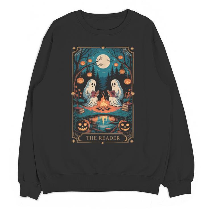 The Reader Bookish Cute Spooky Ghost Reading Book Tarot Card Unisex Sweatshirt
