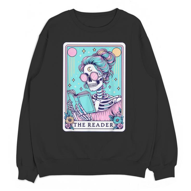 The Reader Retro Reading Skeleton Books Flowers Tarot Card Unisex Sweatshirt