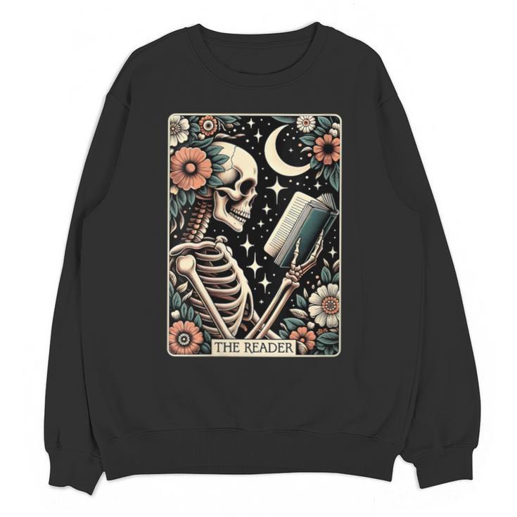 The Reader Tarot Card Skeleton Reading Book Bookworm Bookish Unisex Sweatshirt