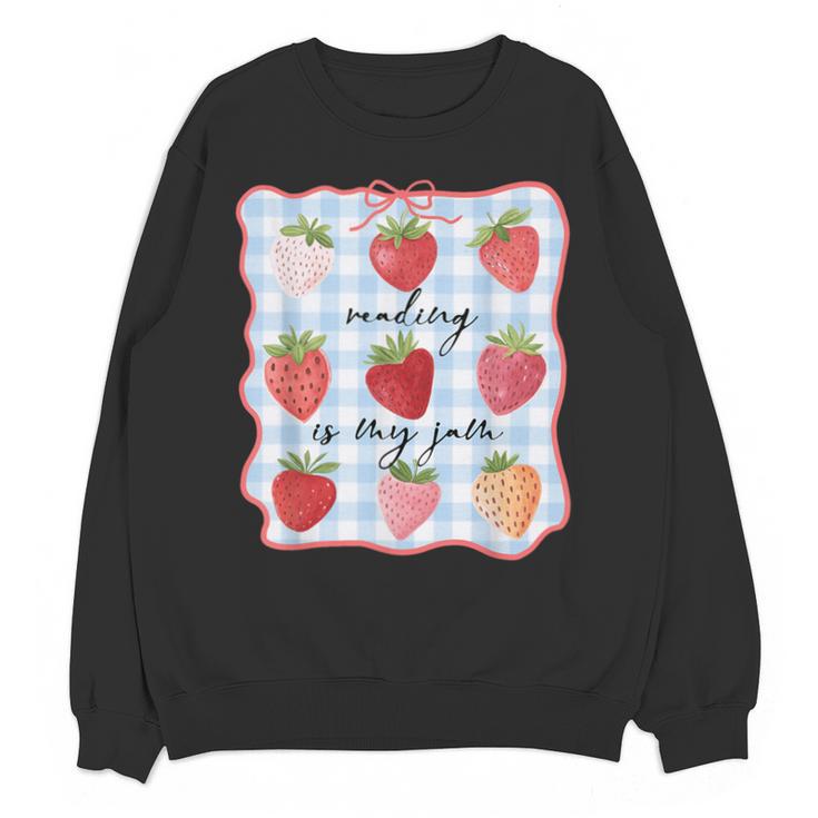 Reading Is My Jam Preppy Stawberry Bookworm Book Lover Nerd Unisex Sweatshirt