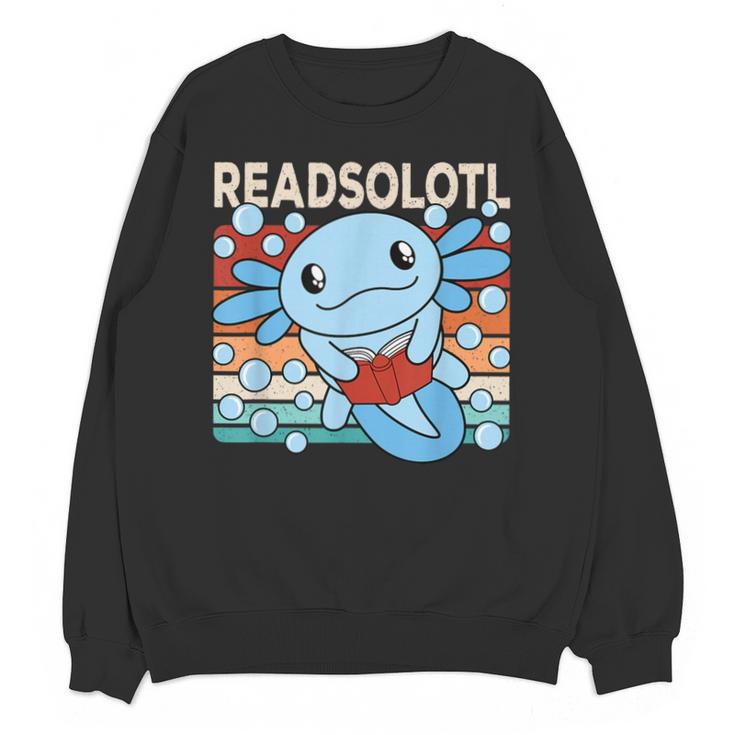 Readsolotl Blue Kawaii Axolotl Book Lover Reading Retro Unisex Sweatshirt