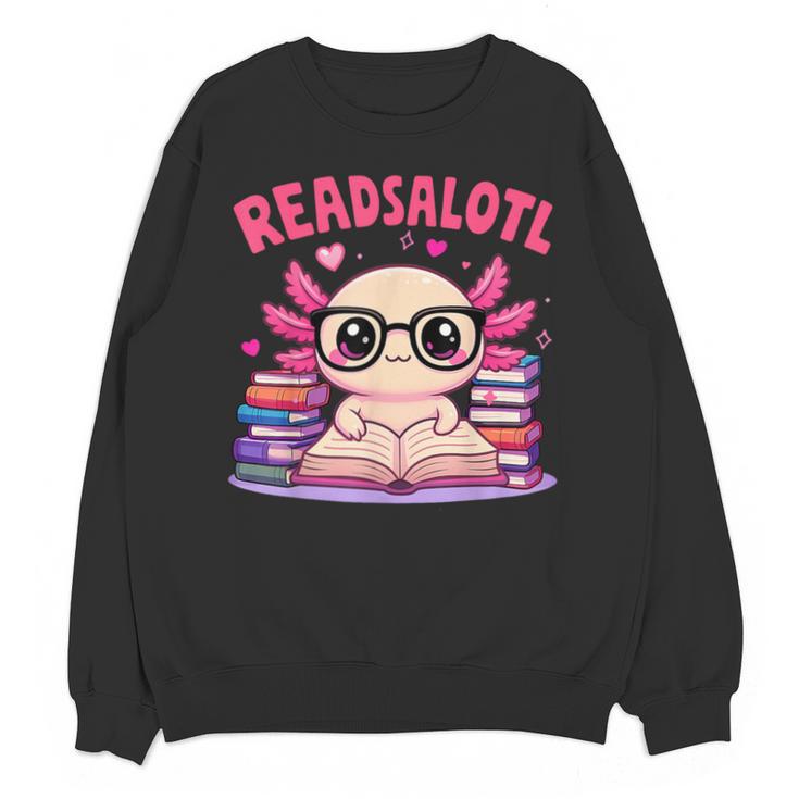 Readsolotl Pink Kawaii Axolotl Book Lover Reading Unisex Sweatshirt