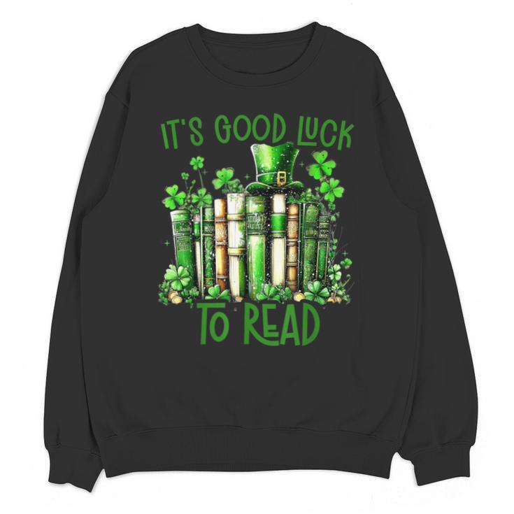 Retro Book Lucky Reading Teacher St Patrick's Day -Adults Small Cotton Blend Polyester Blend Short Sleeve Unisex Sweatshirt
