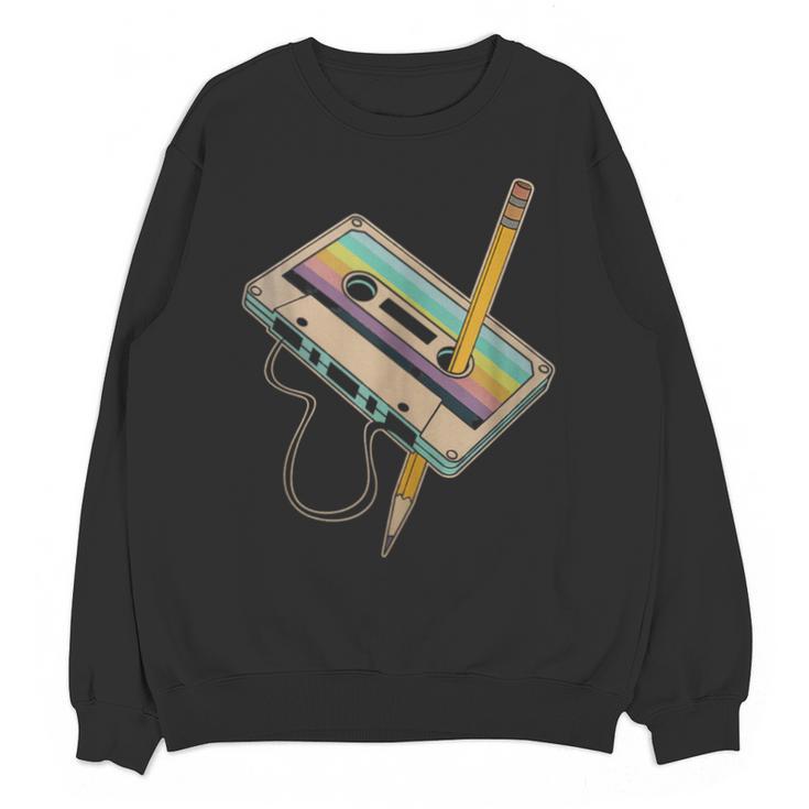 Retro Cassette And Pencil 80s 90s Nostalgia Music Lover Unisex Sweatshirt
