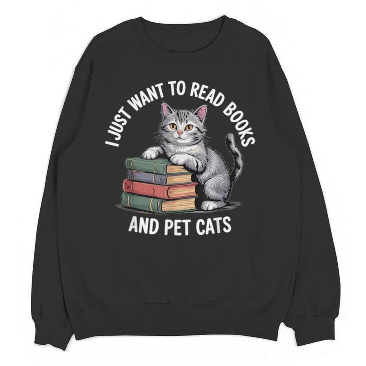 Retro I Just Want To Read Books And Pet Cats Unisex Sweatshirt