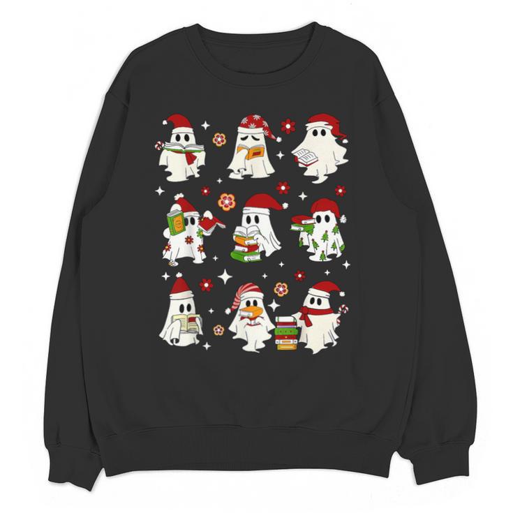 Santa Ghost Reading Books Christmas Library Teacher Unisex Sweatshirt