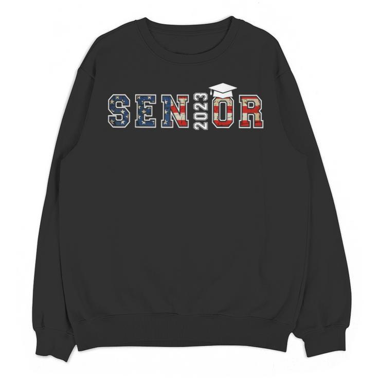 Senior 2023 American Flag USA Graduation Class Of 2023 Women Kids Men Unisex Sweatshirt
