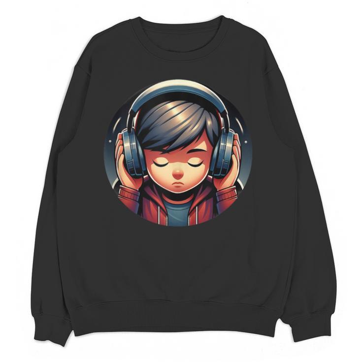 Serene Music Enthusiast With Headphones Introvert Cute Boy Unisex Sweatshirt