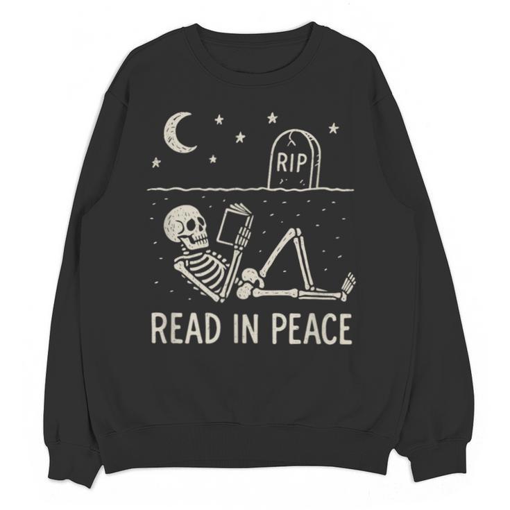 Skeleton Read In Peace Halloween Book Graphic Bookish Unisex Sweatshirt