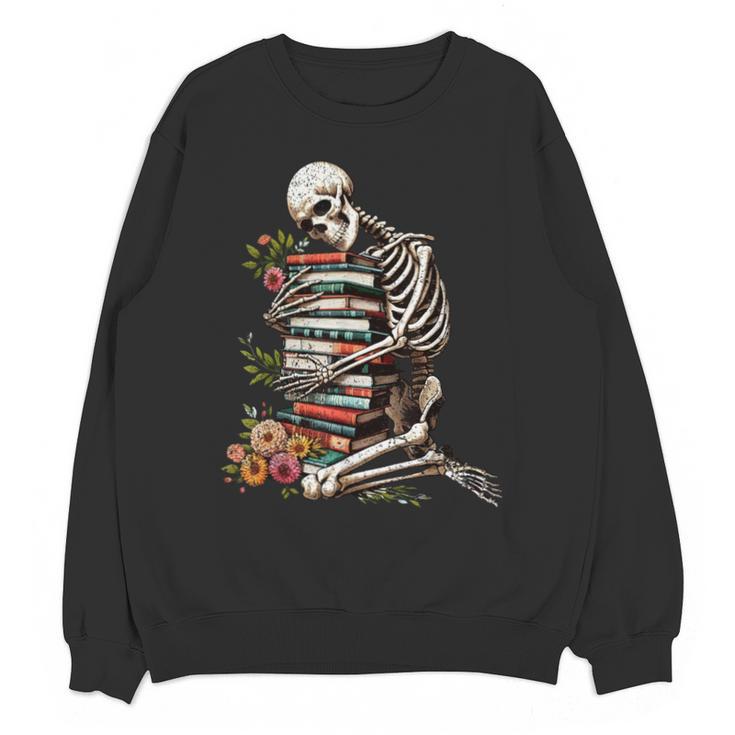 Skeleton Reading Book Halloween Bookworm Bibliophile Reader Unisex Sweatshirt