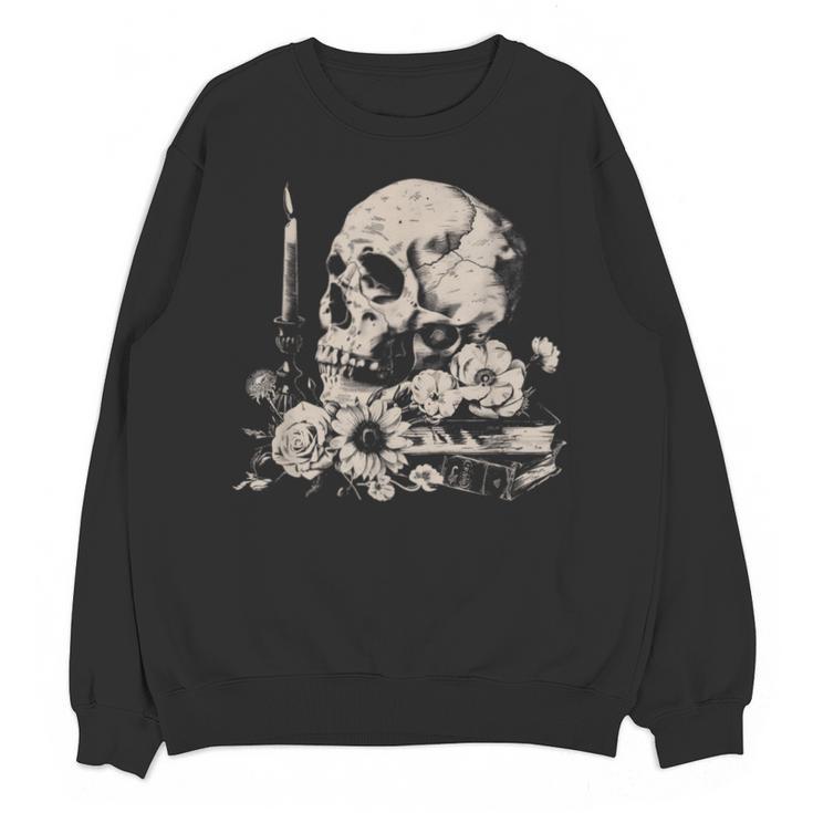 Skull Books Flowers Goth Reader Grunge Dark Alt Aesthetic Unisex Sweatshirt